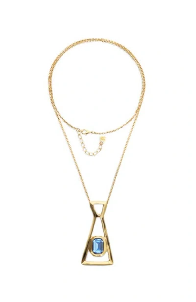 Unode50 Gold-tone Geometric Necklace With Blue Crystal