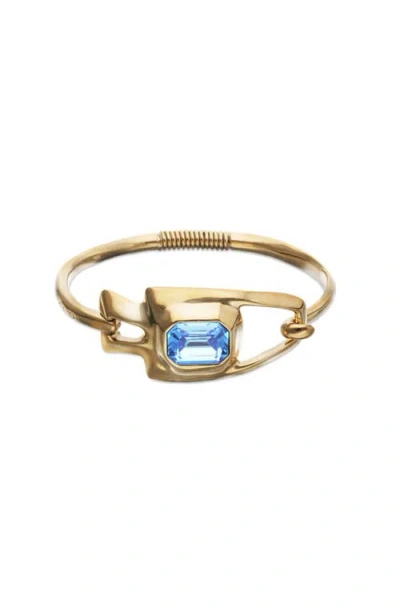 Unode50 Gold-tone Sculptural Bracelet With Blue Crystal