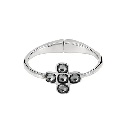 Unode50 Gray Crystal Cross Silver Bracelet In Metallic