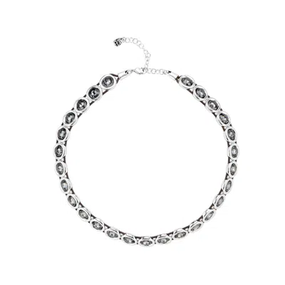 Unode50 Gray Crystal Leather Necklace In Metallic