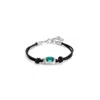 Unode50 Green Crystal Leather Bracelet In Silver