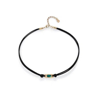 Unode50 Green Crystal Leather Necklace In Gold