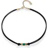 Unode50 Green Crystal Leather Necklace In Black