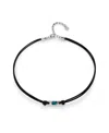 Unode50 Green Crystal Leather Necklace In Silver