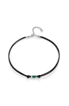 Unode50 Green Crystal Leather Necklace In Black