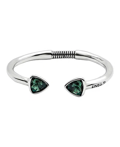 Unode50 Green Duo Crystal Cuff In Silver