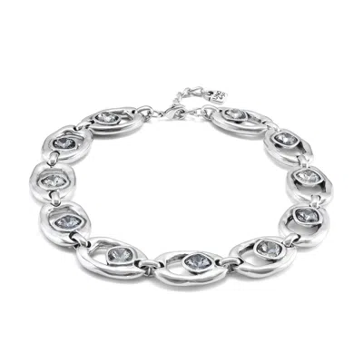Unode50 Green Silver Oval-link Necklace In Metallic