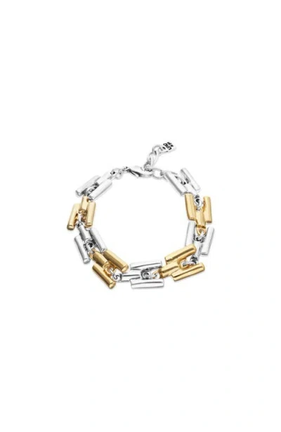 Unode50 Half Sterling Silver Half 18k Gold Plated Bracelet With Links In Metallic