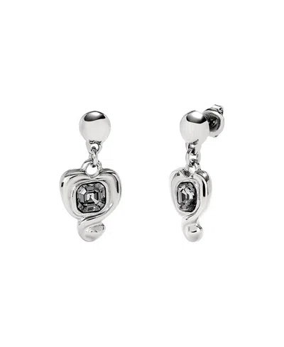 Unode50 Heart & Crystal Drop Earrings In Silver