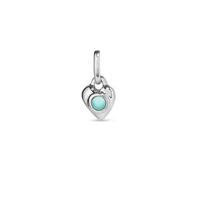 Unode50 Heart-shaped Metal Alloy Charm With Turquoise Murano Crystal In Silver