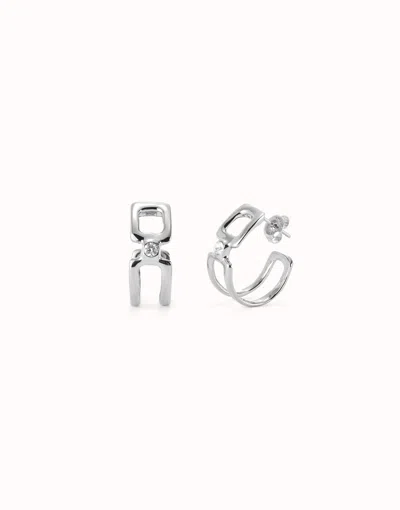 Unode50 Hoop Earrings With White Topaz In Metallic