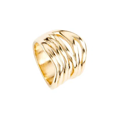 Unode50 Horizontal Handmade Metal Alloy Ring In Gold