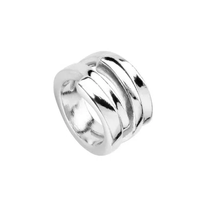 Unode50 Horizontal Handmade Metal Alloy Ring In Silver