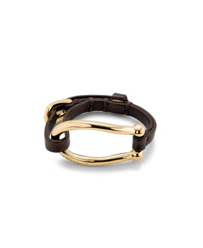 Unode50 Large Central Link Leather Bracelet In Gold