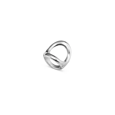 Unode50 Large Central Oval Metal Alloy Ring In Silver