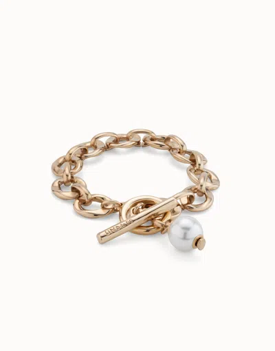 Unode50 Large Link Chain Bracelet With A Pearl In White