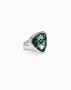 Unode50 Large Triangular Ring With Crystals In Green