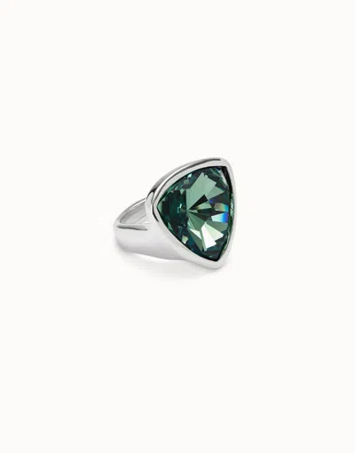 Unode50 Large Triangular Ring With Crystals In Green