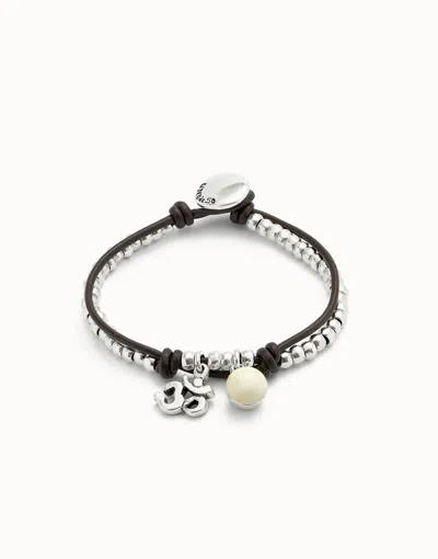 Unode50 Leather Beaded Bracelet With Ivory Murano Glass In White