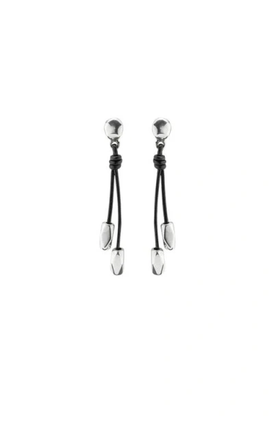 Unode50 Leather Beaded Drop Earrings In Silver