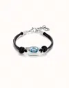 Unode50 Leather Bracelet With A Blue  Crystal In Blue