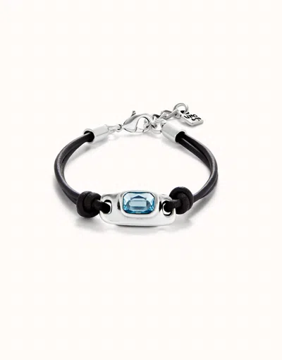 Unode50 Leather Bracelet With A Blue  Crystal