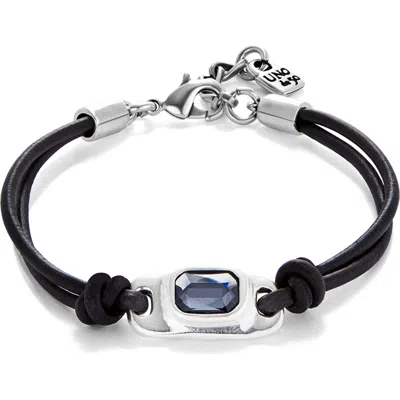 Unode50 Leather Bracelet With A Gray Crystal In Blue