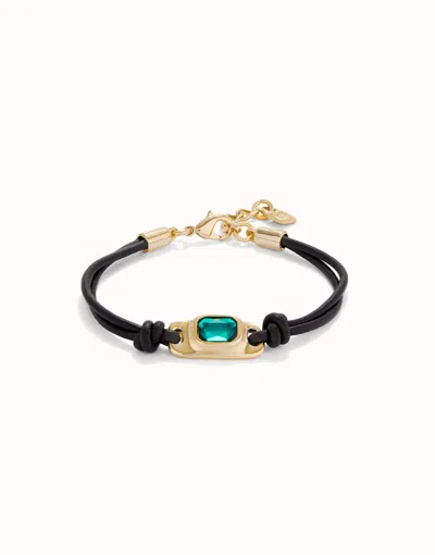 Unode50 Leather Bracelet With A Green Crystal