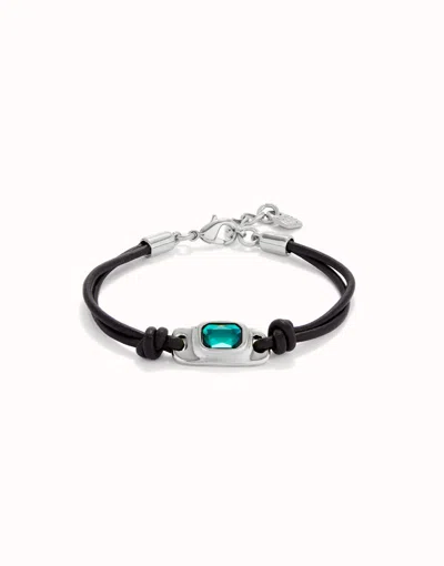 Unode50 Leather Bracelet With A Green Crystal