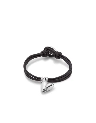 Unode50 Leather Bracelet With A Heart Charm In Silver