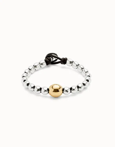 Unode50 Leather Bracelet With A Large Bead In Gold