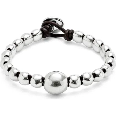 Unode50 Leather Bracelet With A Large Bead In Metallic