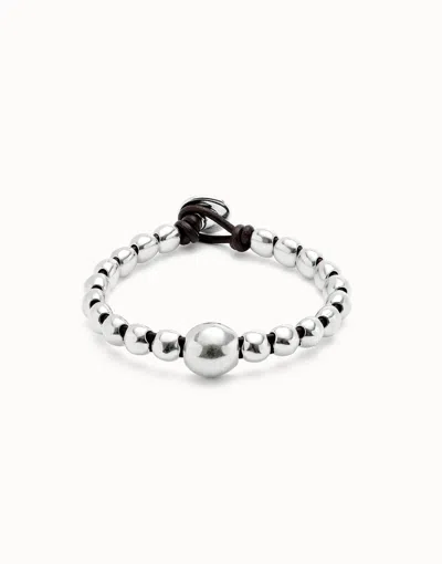 Unode50 Leather Bracelet With A Large Bead In Silver