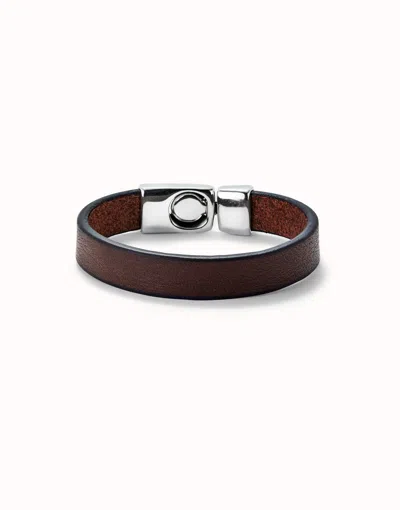 Unode50 Leather Bracelet With Clasp In Brown