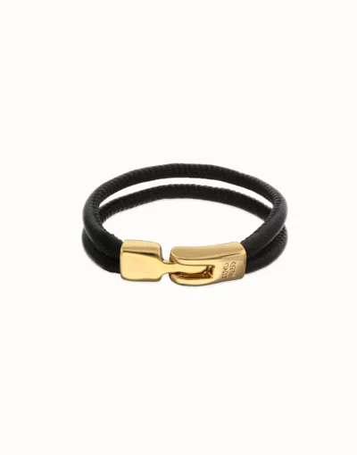 Unode50 Leather Bracelet With Golden Clasp In Black