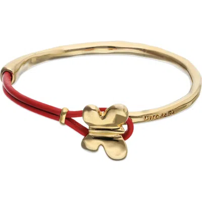Unode50 Leather Bracelet With Gold-tone Butterfly