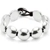 Unode50 Leather With Large Metal Alloy Beads Plated In Sterling Bracelet In Metallic