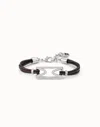Unode50 Leather Bracelet With Rectangular Central Link With Topaz In White