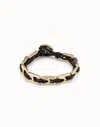 Unode50 Leather Bracelet With Rectangular Links In Gold