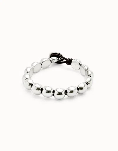 Unode50 Leather Bracelet With Small Round Beads In Silver