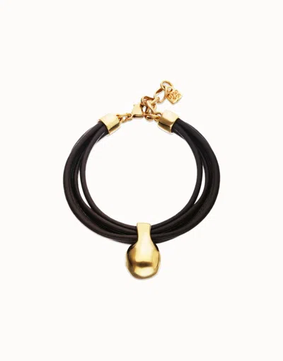 Unode50 Leather Bracelet With Sphere In Gold