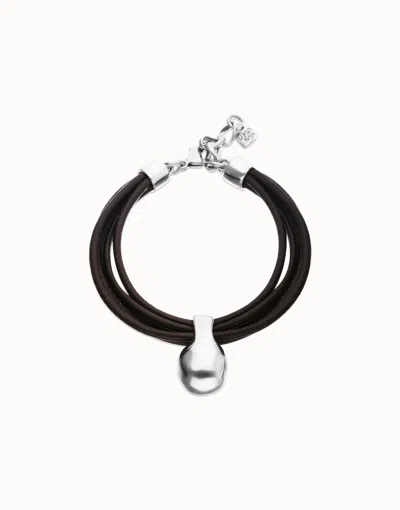 Unode50 Leather Bracelet With Sphere In Silver