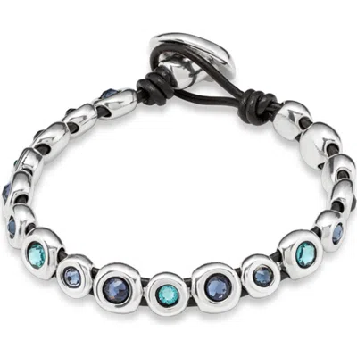 Unode50 Leather Bracelet With Sterling Silver-plated Beads