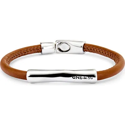 Unode50 Leather Bracelet With Sterling Silver-plated Central Detail In Brown