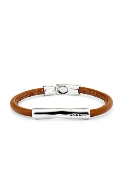 Unode50 Leather Bracelet With Sterling Silver-plated Central Detail In Brown