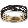 Unode50 Leather Bracelet With Three 18k Gold-plated Strands In Gold