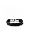 Unode50 Leather Braided Bracelet With Sterling Silver-plated Clasp In Black