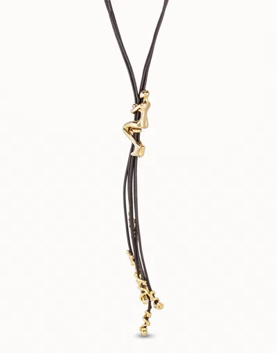Unode50 Leather Cord Long Necklace In Gold
