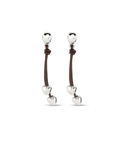 Unode50 Leather Drop Earrings With Two Small Hearts In Multi
