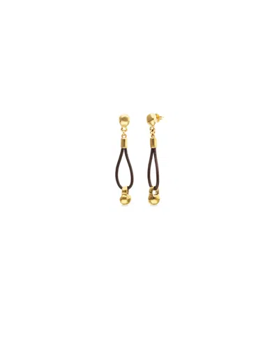 Unode50 Leather Long Earrings With 18k Gold Plated Ball Detail